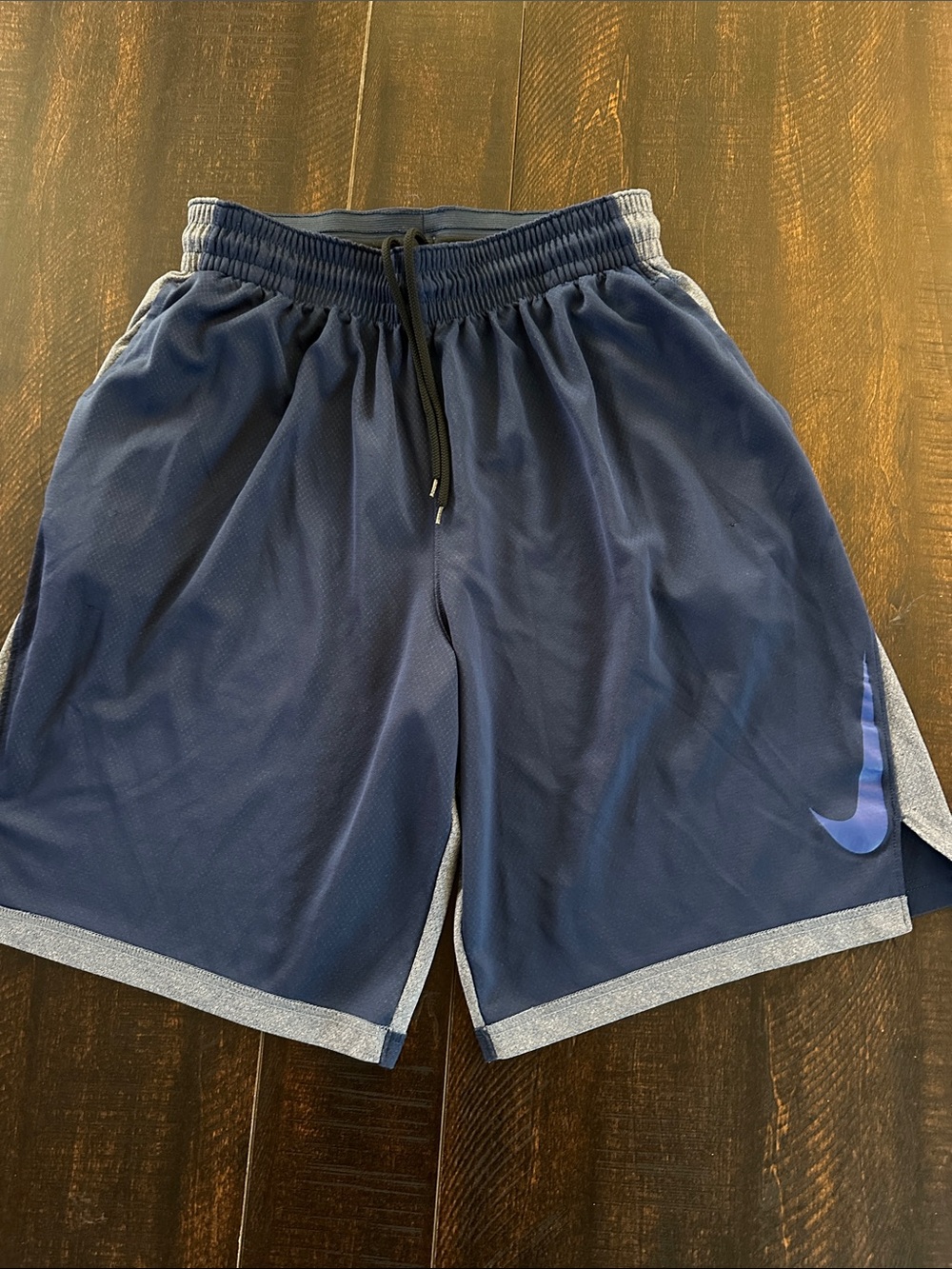 Nike Men's Dark Blue Athletic Mesh Shorts with Gray Trim